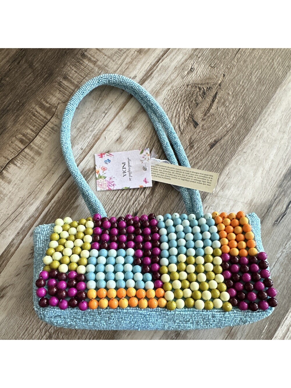 Viral TikTok Handmade in India Beaded Blue Bag,